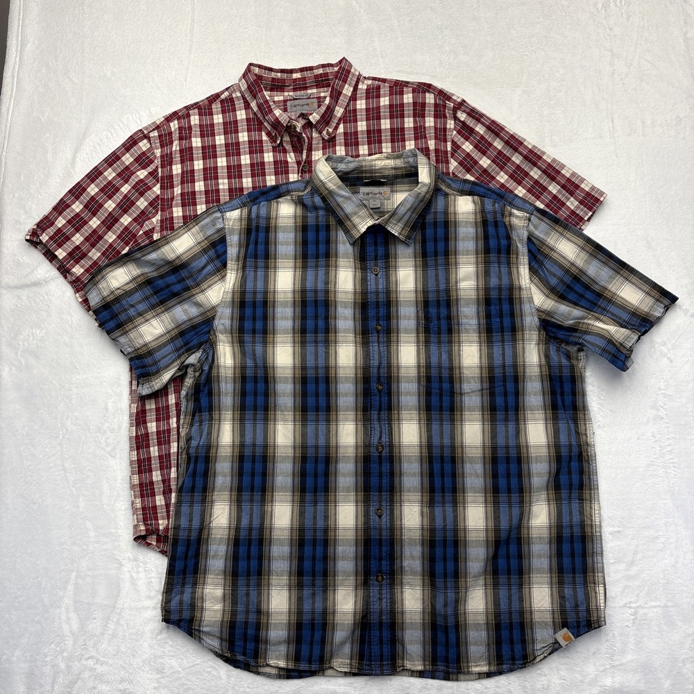 Carhartt Relaxed Fit Plaid Short Sleeve Button Down Shirt Men 2XL Cotton Bundle